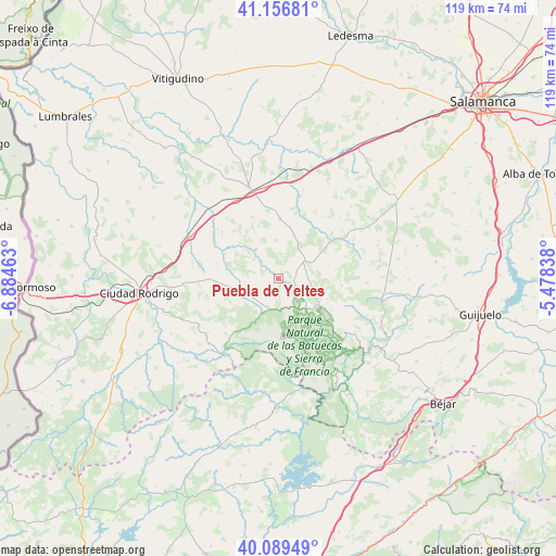 Puebla de Yeltes on map