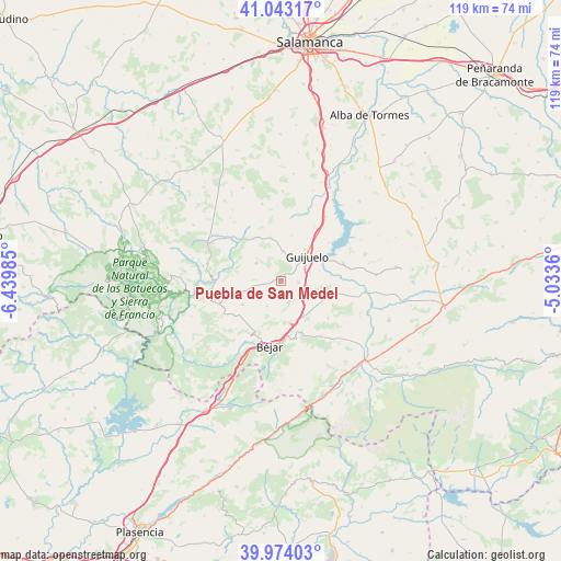 Puebla de San Medel on map