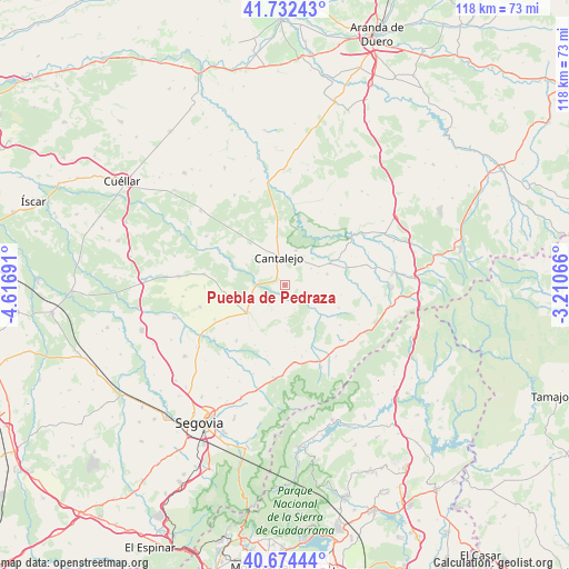 Puebla de Pedraza on map