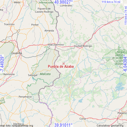 Puebla de Azaba on map