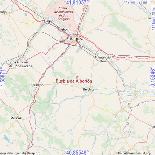 Puebla de Albortón on map