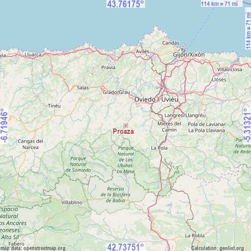 Proaza on map