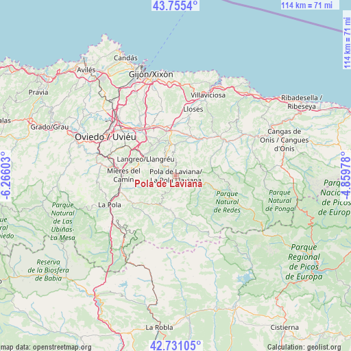 Pola de Laviana on map