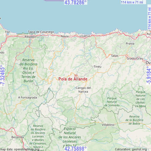Pola de Allande on map