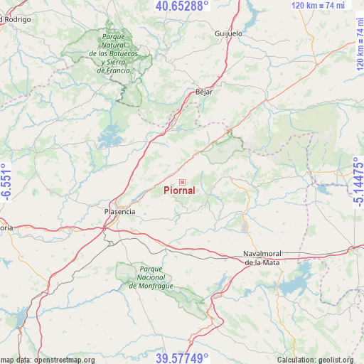 Piornal on map