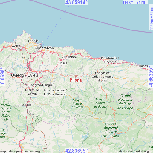 Piloña on map