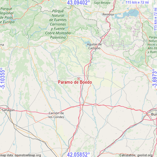 Páramo de Boedo on map