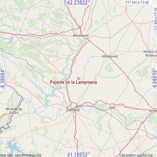 Pajares de la Lampreana on map
