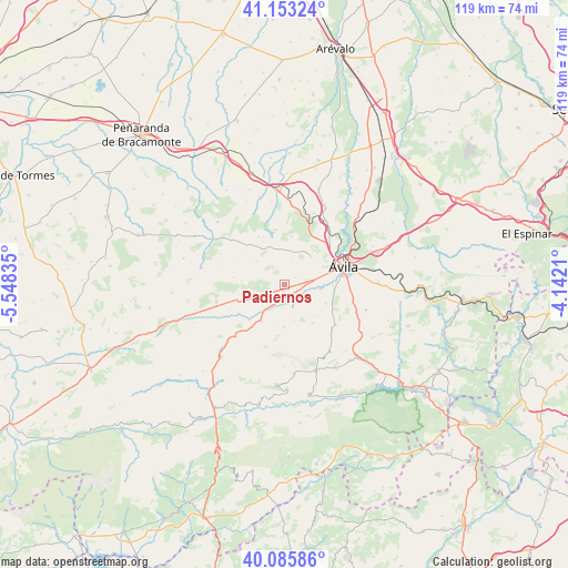 Padiernos on map