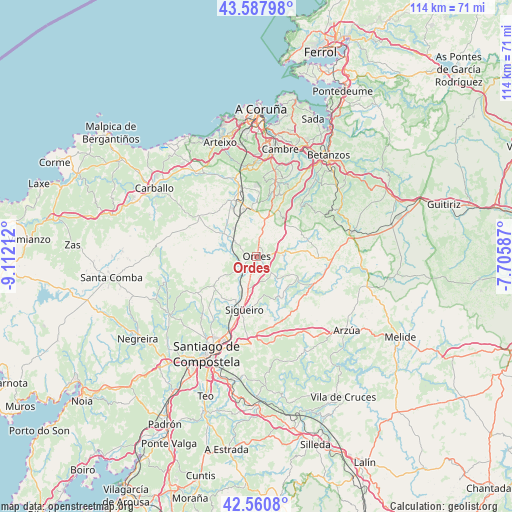Ordes on map