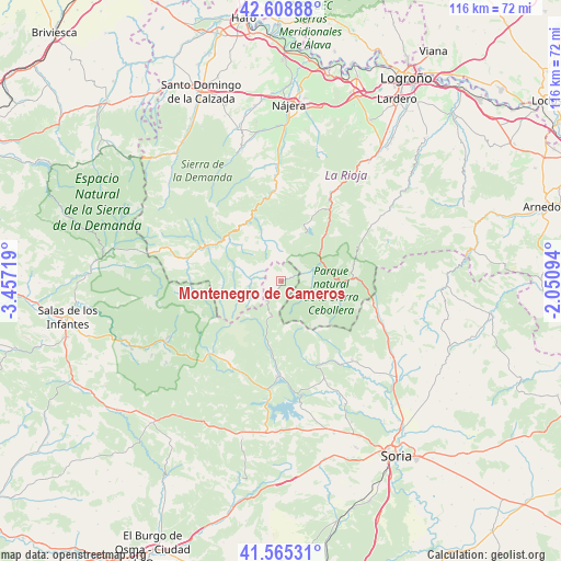 Montenegro de Cameros on map