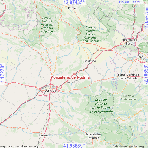 Monasterio de Rodilla on map