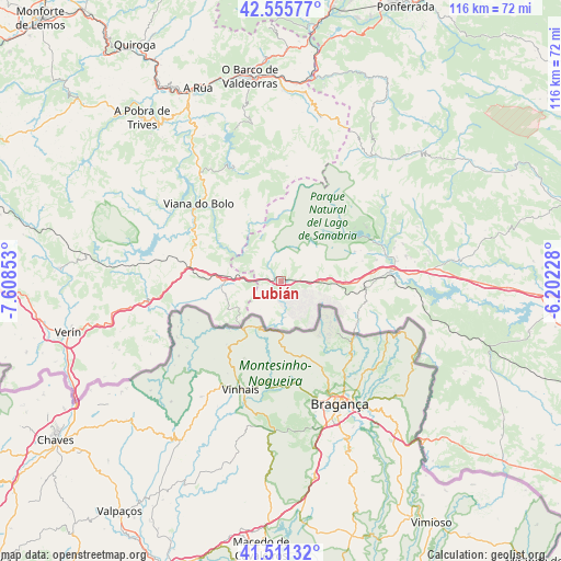 Lubián on map