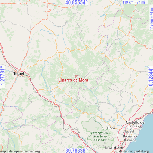 Linares de Mora on map