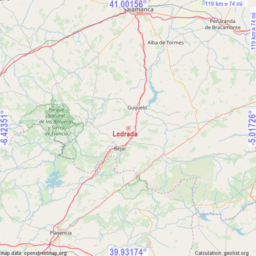 Ledrada on map