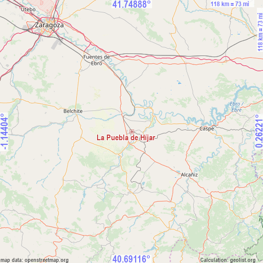 La Puebla de Híjar on map