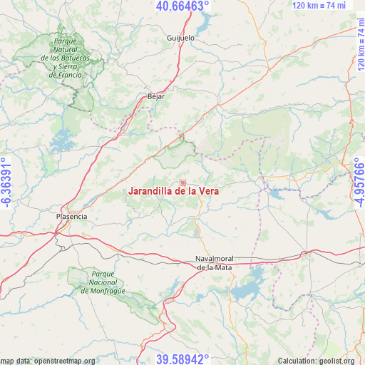 Jarandilla de la Vera on map
