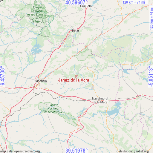 Jaraíz de la Vera on map