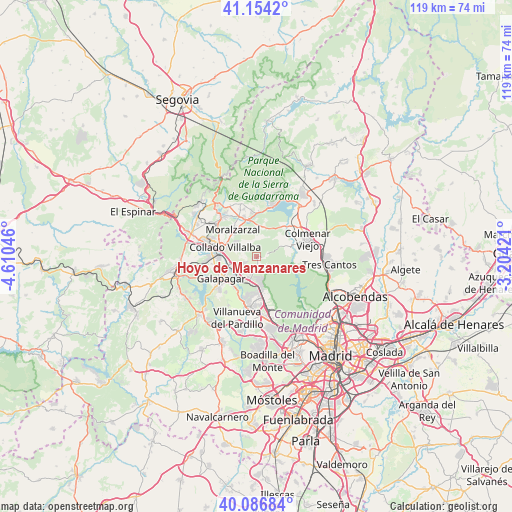 Hoyo de Manzanares on map