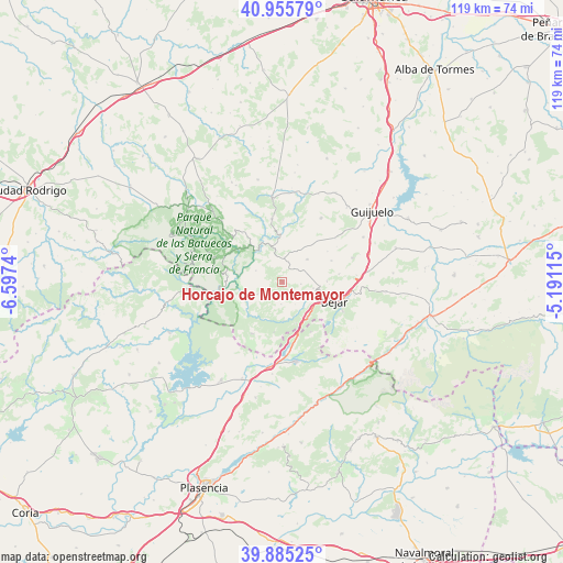 Horcajo de Montemayor on map