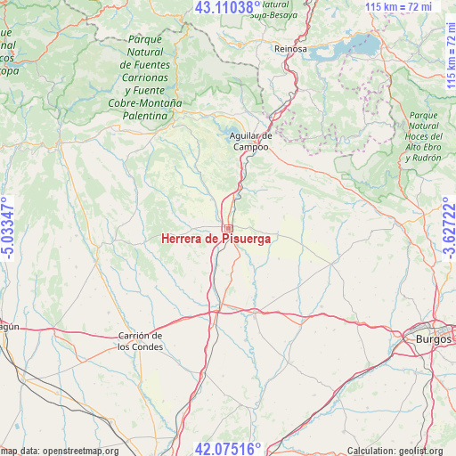 Herrera de Pisuerga on map