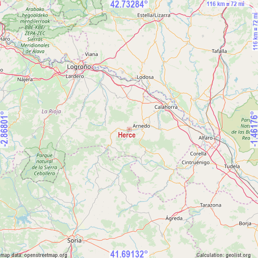 Herce on map