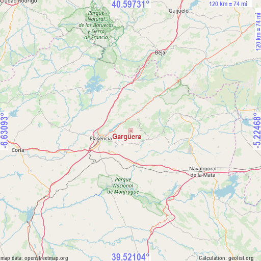 Gargüera on map
