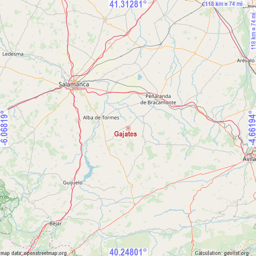 Gajates on map