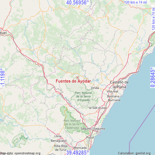 Fuentes de Ayódar on map