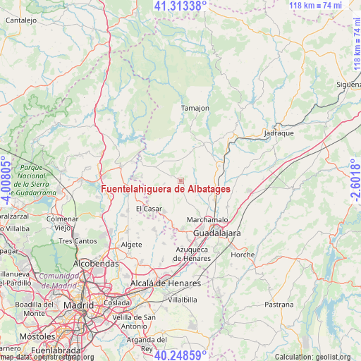 Fuentelahiguera de Albatages on map