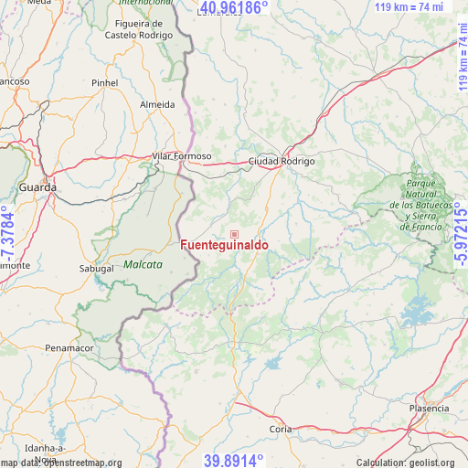 Fuenteguinaldo on map