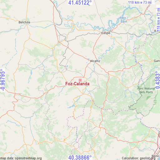 Foz-Calanda on map