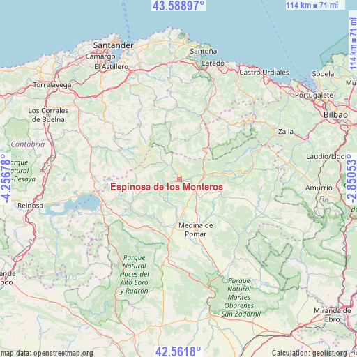 Espinosa de los Monteros on map