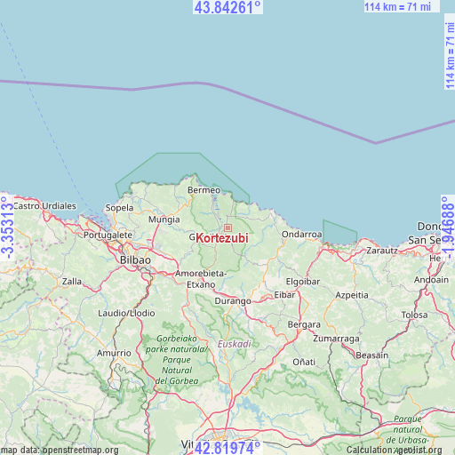 Kortezubi on map