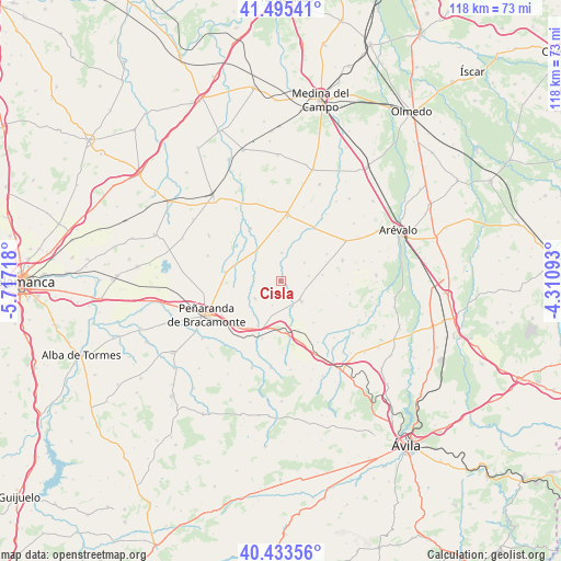 Cisla on map