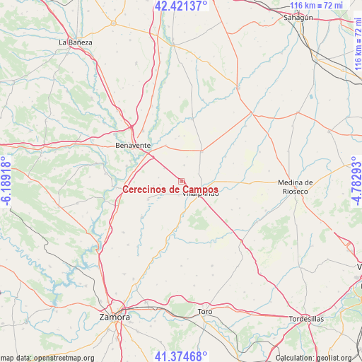 Cerecinos de Campos on map