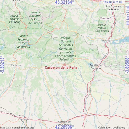 Castrejón de la Peña on map