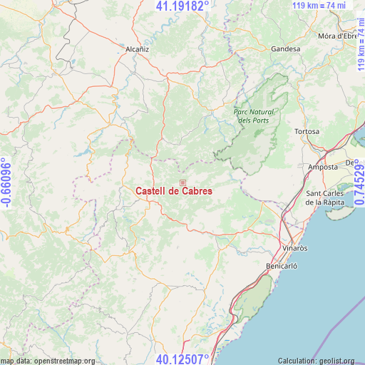 Castell de Cabres on map