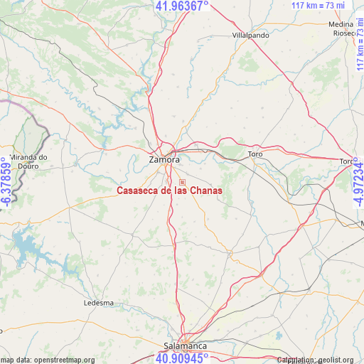 Casaseca de las Chanas on map