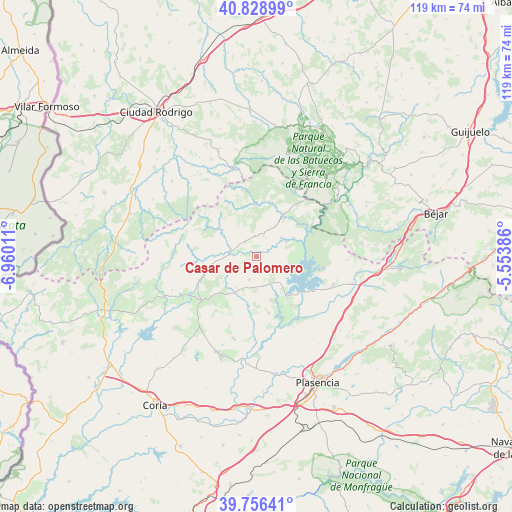 Casar de Palomero on map