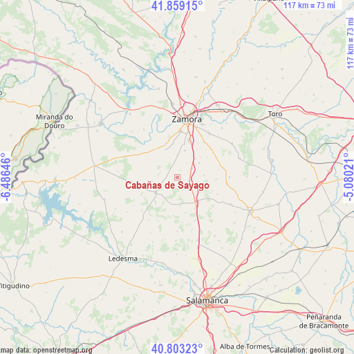 Cabañas de Sayago on map