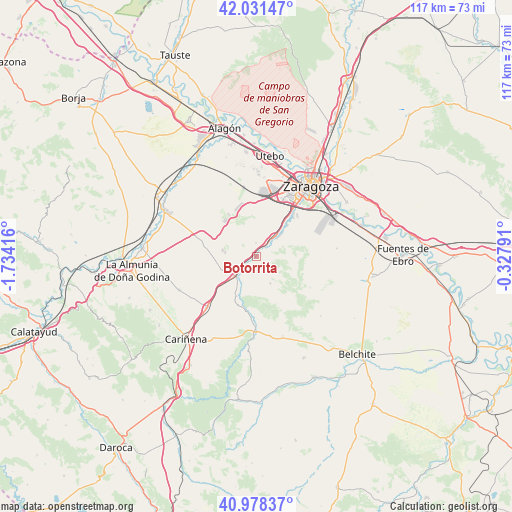 Botorrita on map