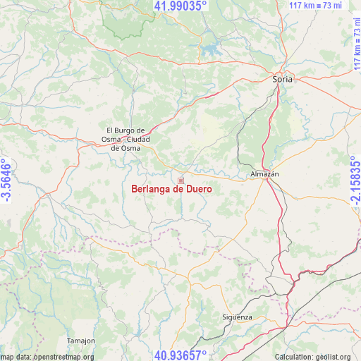 Berlanga de Duero on map