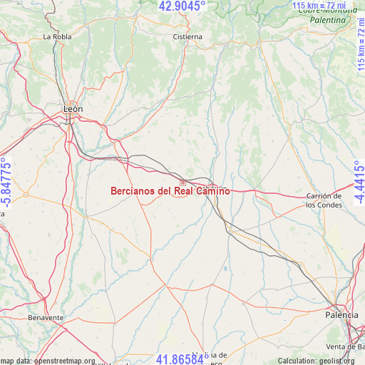 Bercianos del Real Camino on map