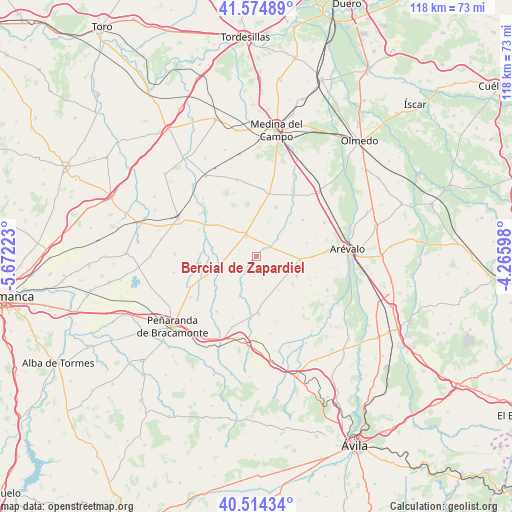 Bercial de Zapardiel on map