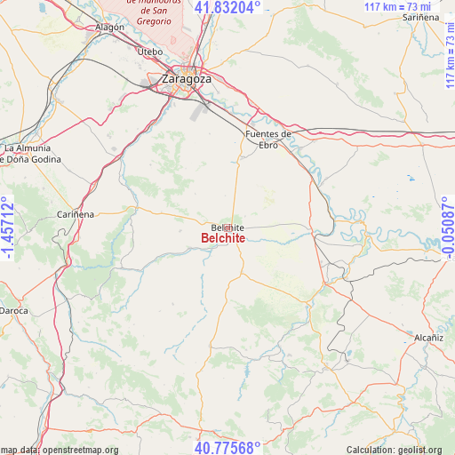 Belchite on map