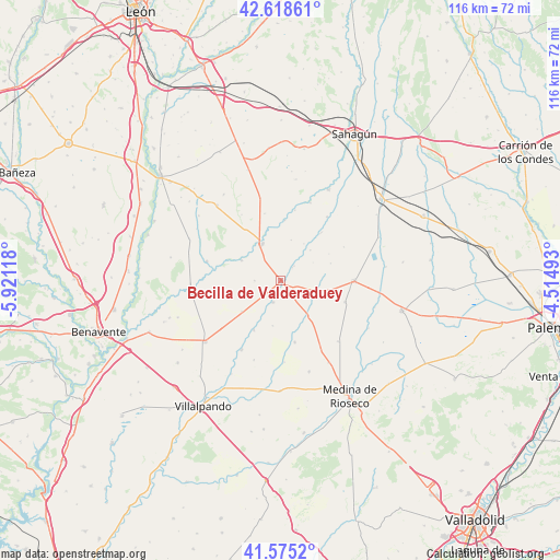 Becilla de Valderaduey on map