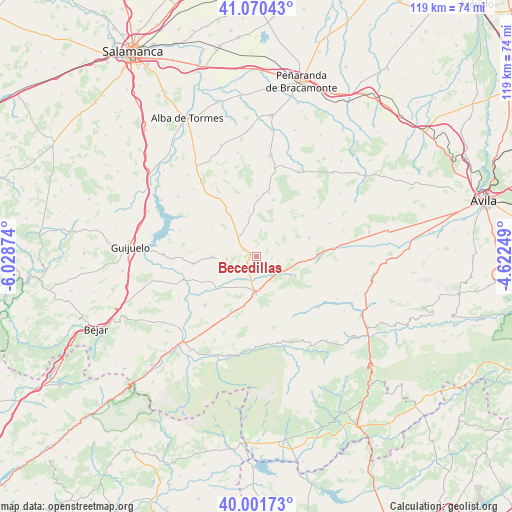 Becedillas on map