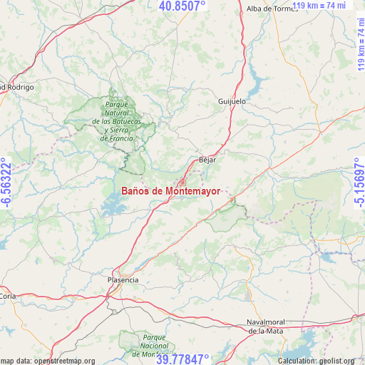 Baños de Montemayor on map