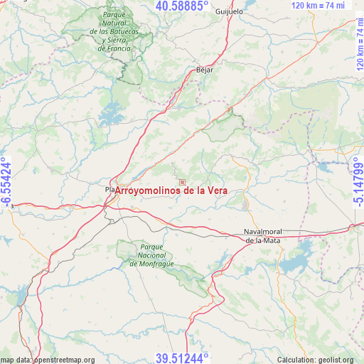 Arroyomolinos de la Vera on map